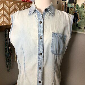 Vintage EMANUEL UNGARO Denim Vest Women's size 4 EU 38 Blue Distressed Acid Wash